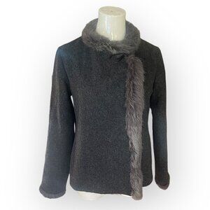 VTG Gray Fur Cardigan with Soft Fur Trim Small